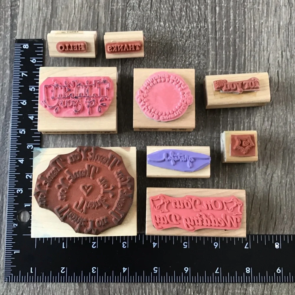 Wood Mounted Rubber Stamps Bundle of 9 Thank You Thinking of You